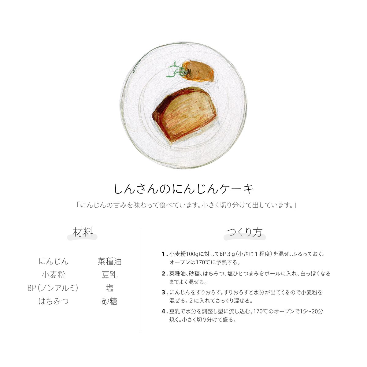 どろん子のメニュー例 にんじんケーキ