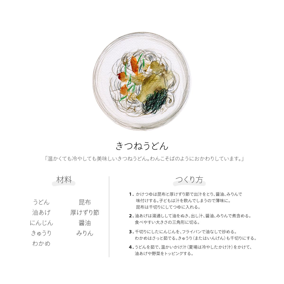 どろん子のメニュー例 きつねうどん